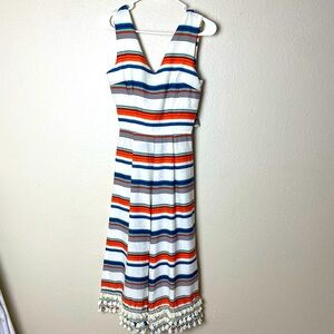 Anthropologie Moon River Ivory striped Wrap Tassel Jumpsuit Size linen blend S